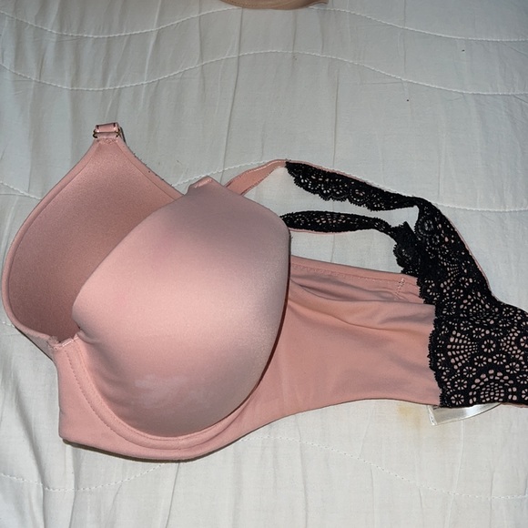 SOMA Embraceable GEO lace trim full coverage bra 36D pink with black lace trim - Picture 6 of 8